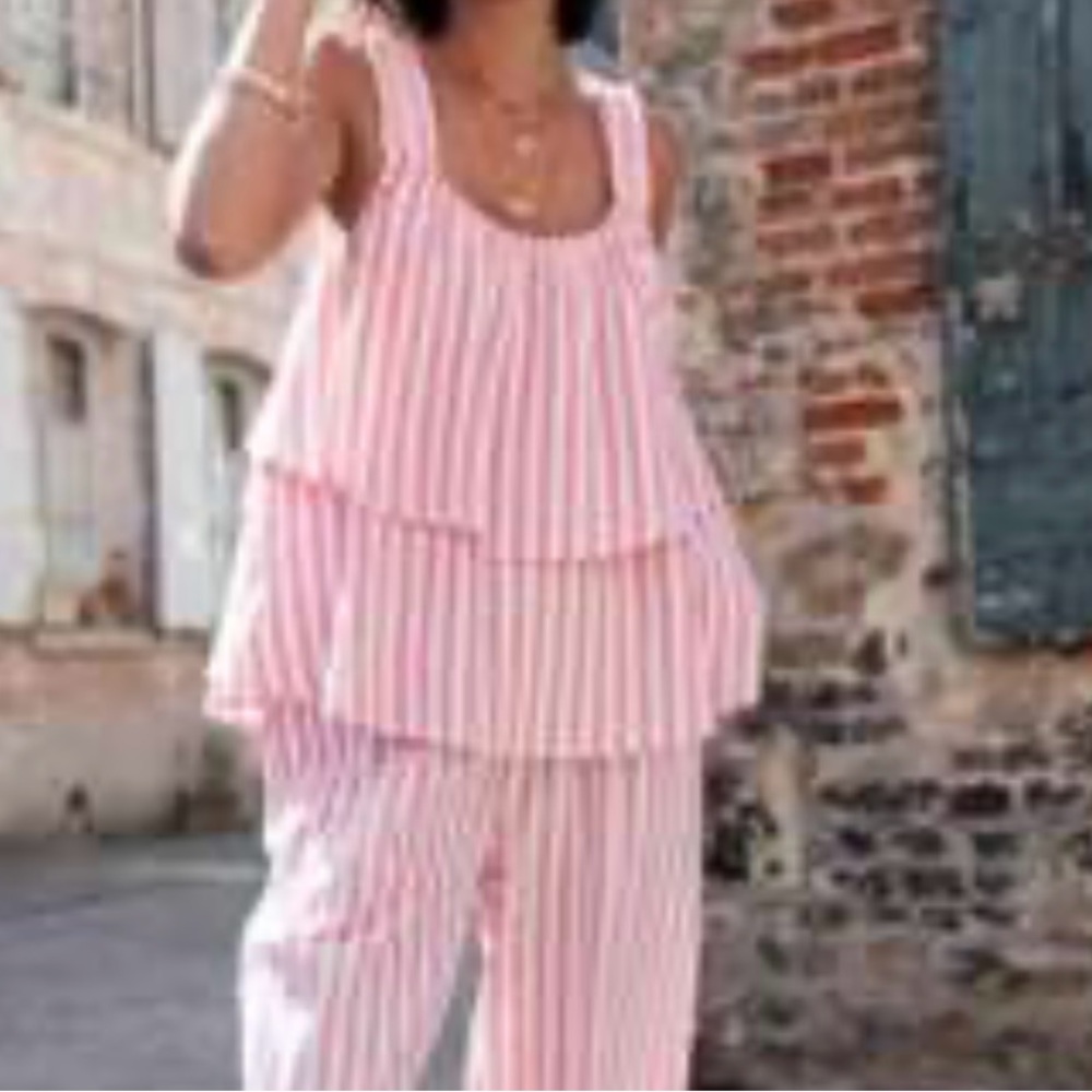 Striped Pink Women's Two Piece Set